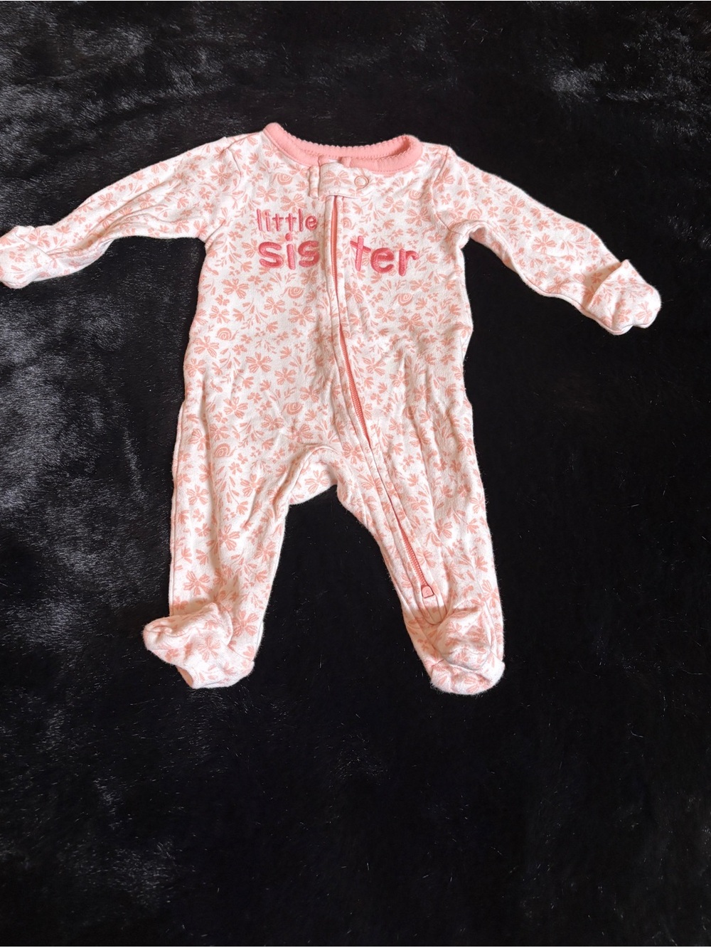 Carter's Pink Floral "Little Sister" Footed One-Piece